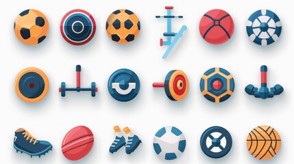 A modern 2D icon set featuring various sports and activities Icons include football running and gym equipment each designed with clarity and usability in mind Perfect for digital interfaces
