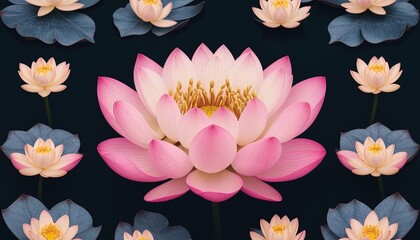lotus flower with leaf. lotus flower blooming. pink water lily