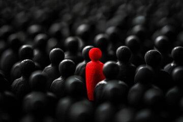 Obraz premium A red man stands out in a black crowd .