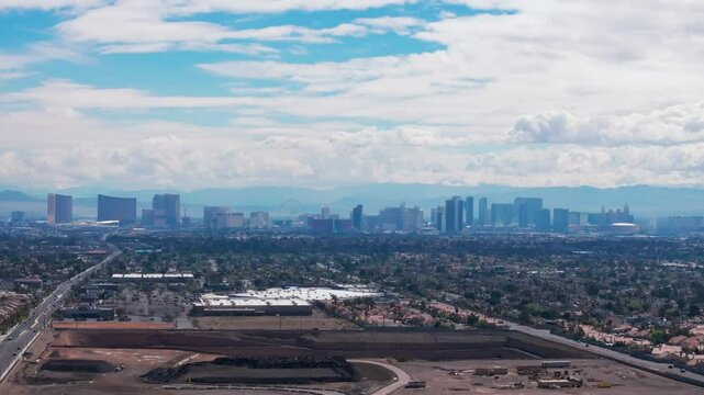 Telephoto drone shot of the Las Vegas strip in the daytime
