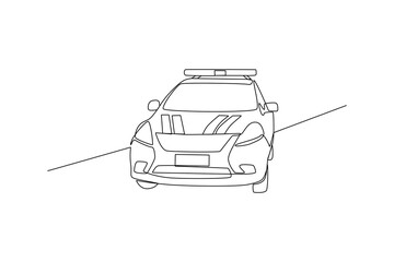 Single continuous line drawing police patrol car. Road patrol activity icon. One line draw graphic design vector illustration. © Vectorillustrator