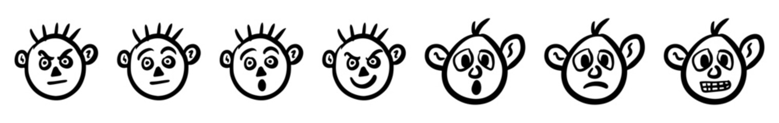 set of cartoon faces vector silhouettes