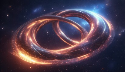 Obraz premium infinity symbol, ring, golden. gold. glowing lights, neon lights, logo. copper. titanium. space background. black background