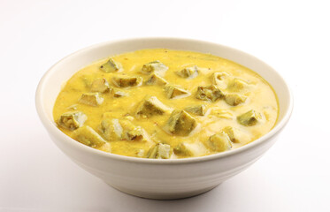 okra curry made with curd, a southindian side dish to eat with rice or dosa