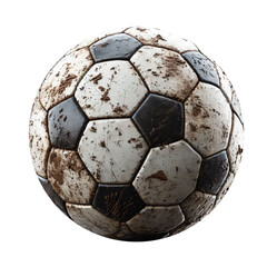 Dirty Soccer Ball with Mud and Grass Stains, transparent background