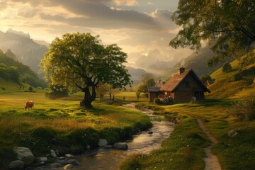 house, landscape, sky