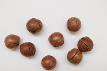Macadamia nuts on a white background