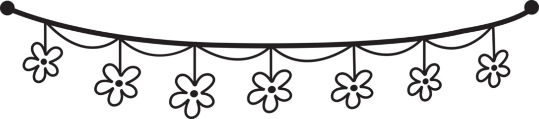 Carnival garland icon. Decorative party pennant for birthday celebration, festival and fair decoration isolated on transparent background. Children drawing outline vector. Hand drawn holiday bunting.