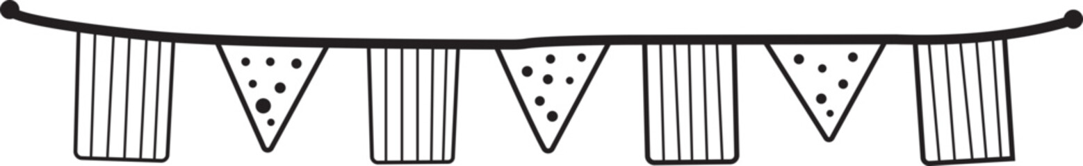 Carnival garland icon. Decorative party pennant for birthday celebration, festival and fair decoration isolated on transparent background. Children drawing outline vector. Hand drawn holiday bunting.