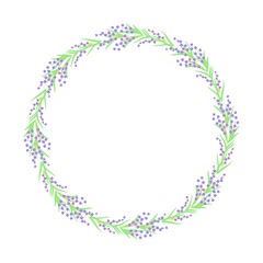 Circles of purple flowers with a natural theme and white background can be used for design purposes