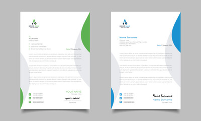 Obraz premium Green And Blue Modern Business Letterhead Simple Clean Template Design