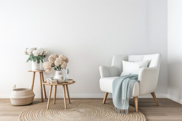 Interiors design room composition with natural window lighting and transitional arrangements. Minimalist residential Real Estate home decor image.