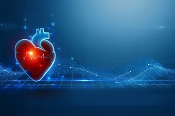 Virtual heart model with cardiograph line medical banner
