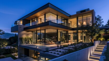 Modern House with Glass Walls and a Terrace