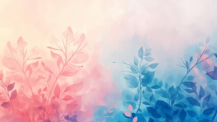 Pink background with flowers and leaves