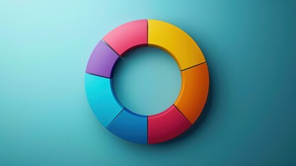 Obraz premium A colorful pie chart is displayed on a blue background. The chart is divided into six sections, each with a different color. The pie chart is designed to represent data in a visually appealing