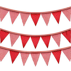 Seamless red triangle party bunting border isolated on transparent background