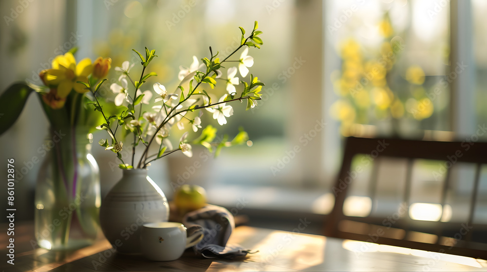 Aufkleber Table background and spring time : Generative AI