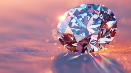 Fototapeta premium Brilliant Diamond Reflecting Sunset Tones on Smooth Surface