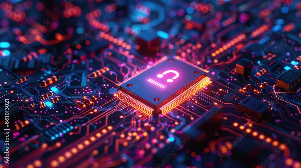 Aufkleber illuminated cpu chip on a high-tech motherboard
