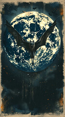 Fototapeta premium Mystical Nocturnal Bat Silhouette with Moon Backdrop - Enigmatic Wildlife Art for Posters and Prints