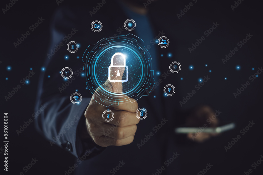 Poster cyber security and privacy concepts to protect data concept.