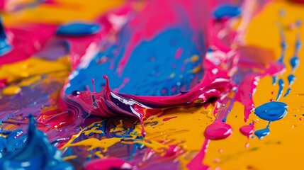 Oops moment of bright paint splattered on the floor, creating a messy, chaotic scene with vibrant hues