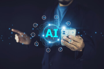 AI Artificial Intelligence technology.AI Assistant support. AI Optimization. Businessman innovation...