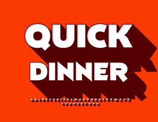 Obraz premium Vector advertising banner Quick Dinner. Creative Font with Big Shadow. Set of Trendy Alphabet Letters and Numbers.