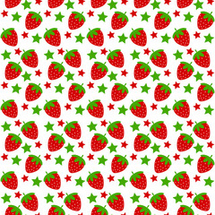 seamless pattern with red strawberries and stars