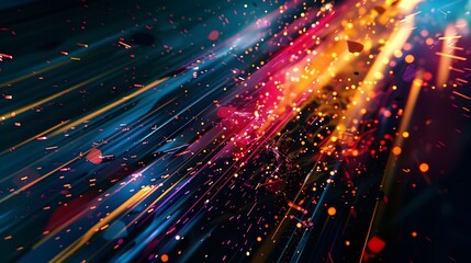 Fototapeta premium Abstract Rainbow light trails on the dark background. Abstract light effect texture rainbow wallpaper 3D rendering