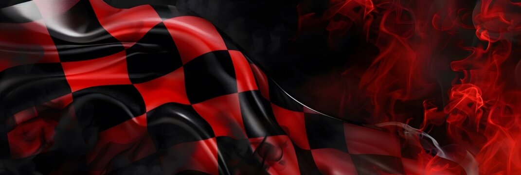red rays symmetric futuristic burst laser abstract cool speed pattern with black background banner. Red and black checkered flag on a black background. Suitable for sports events or racing themes
