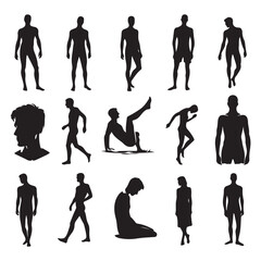 Fototapeta premium Silhouette set of a person from head to toe