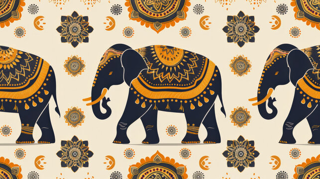 background featuring simplified, abstract elephant motifs often associated with Indian art and culture, using a clean, minimalist approach to convey the grandeur of Diwali