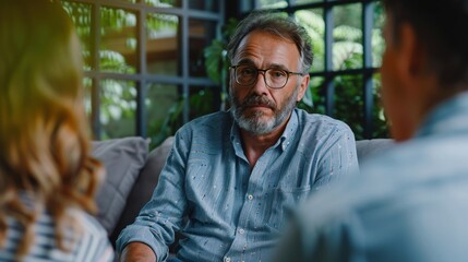 Obraz premium Experienced male therapist at counseling session for families.