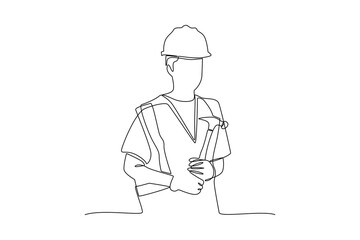 Single continuous line drawing of civil worker is using a hammer in his hand. Professional work job occupation. Minimalism concept one line draw graphic design vector illustration