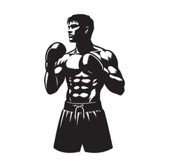 A boxer stand with pose silhouette illustration