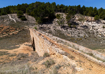 Renaissance aqueduct of Los Arcos de Teruel from the 16th century. Aragon, Spain.