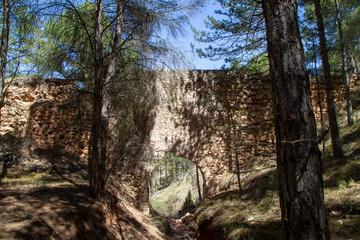 Renaissance aqueduct of Los Arcos de Teruel from the 16th century. Aragon, Spain.