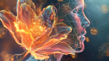 Obraz premium Abstract Woman Face with Glowing Flower