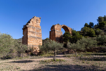 Small section of the Peña Cortada Roman aqueduct. Valencian community, Spain.