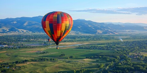Hot air balloon ride over a beautiful landscape