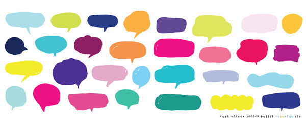 Cute vector speech bubble colorful set,Hand drawn set of speech bubbles with handwritten for book ,card, business, poster design. Vector illustration design for fashion fabrics, cute doodle
