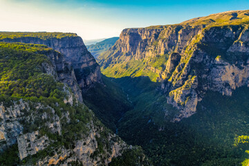  Vikos Gorge from the Oxya Viewpoint in the  national park  in Vikos-Aoos in zagori, northern Greece. Nature landscape