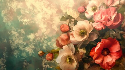 Floral pattern painting texture background. Vintage filter