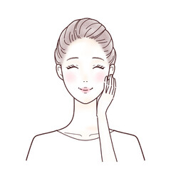 女性, 美容, ビューティー, 目を閉じる, 微笑み