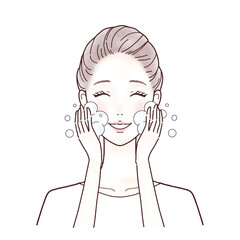 女性, 美容, ビューティー, 目を閉じる, ニッコリ,洗顔