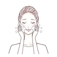 女性, 美容, ビューティー, 目を閉じる, ニッコリ,洗顔