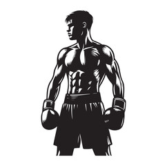 A boxer stand with pose silhouette illustration
