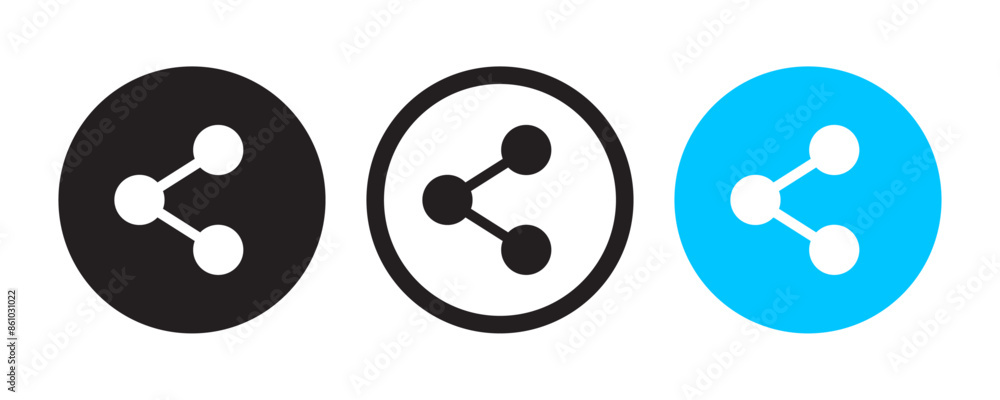 Poster share icon set in simple and stroke style in circle with black and blue color. connection icon. shar